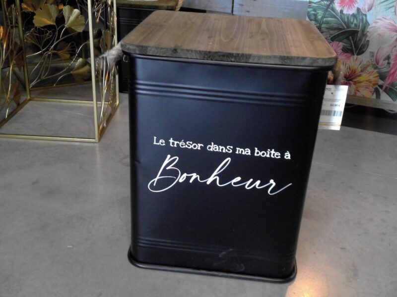 CAISSE EN MÉTAL NOIR AVEC COUVERCLE BOIS GM