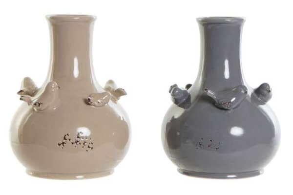 VASE OISEAUX BEIGE OU GRIS ANNEXE MEUBLE & DECO