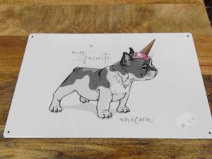 PLAQUE METAL CHIEN UNICORN 20X30CM ANNEXE MEUBLE & DECO