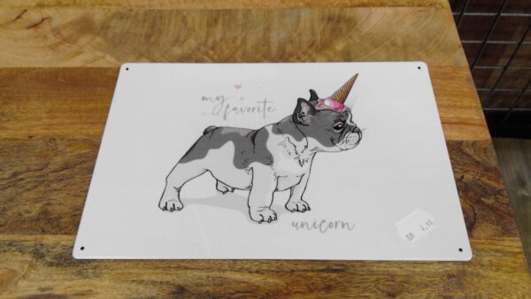 PLAQUE METAL CHIEN UNICORN 20X30CM ANNEXE MEUBLE & DECO