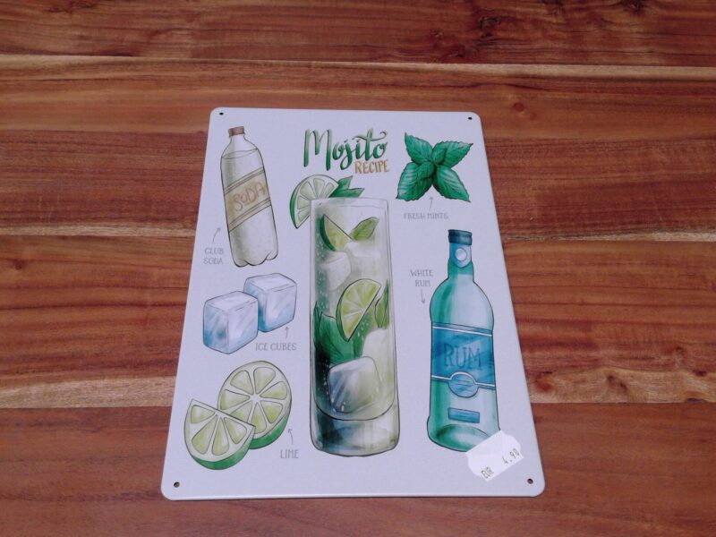 PLAQUE METAL MOJITO RECIPE 20X30CM