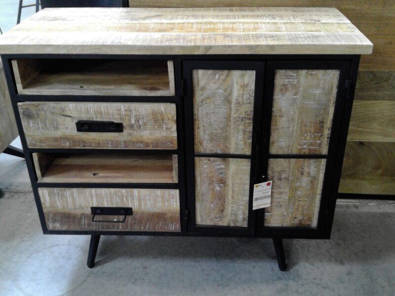 MEUBLE D'APPOINT 1 PORTE + 2 TIROIRS EN MANGUIER BLANCHI