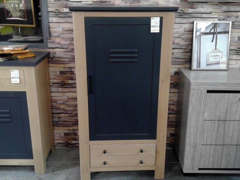 MEUBLE 1 PORTES + 2 TIROIRS PLAQUAGE CHÊNE ET GRIS - DESTOCKAGE