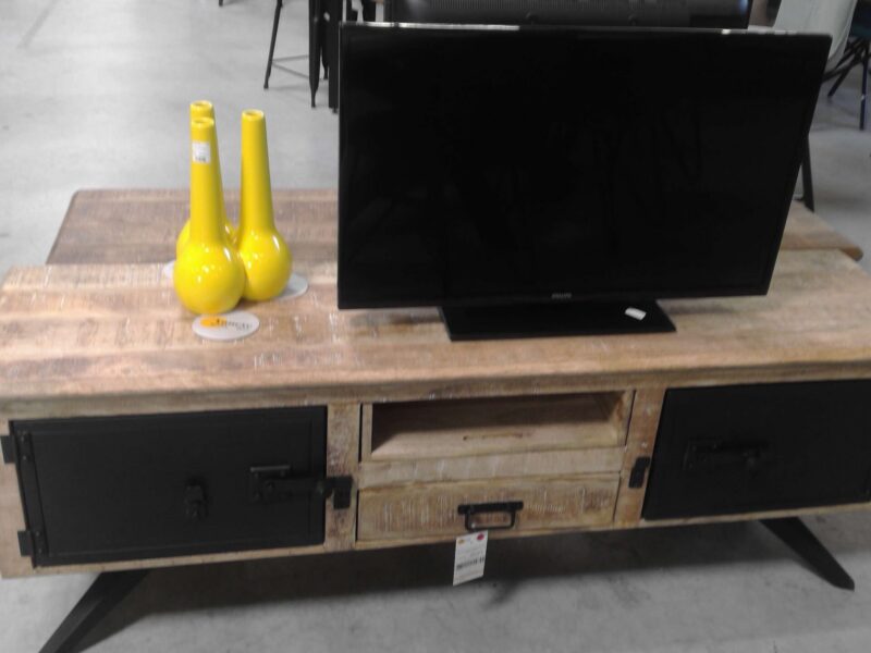 MEUBLE TV EN MANGUIER BLANCHI ET MÉTAL L.160CM