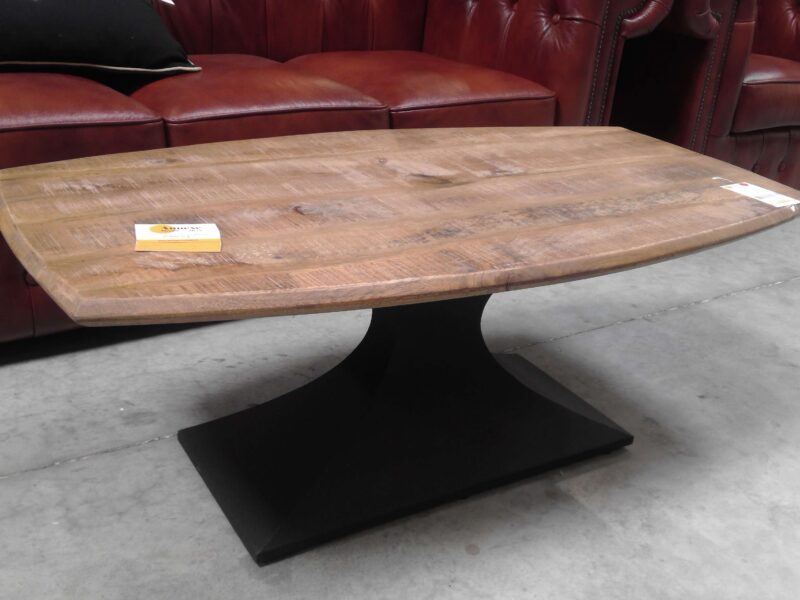 TABLE BASSE EN MANGUIER NATUREL PIED MÉTAL TULIPE