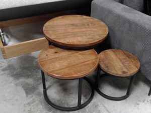 SET DE 3 TABLES GIGOGNES RONDES MANGUIER NATUREL ET MÉTAL ANNEXE MEUBLE & DECO