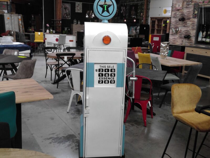 POMPE A ESSENCE BAR EN MÉTAL BLEU ET BLANC H.190CM - MODÈLE EXPO