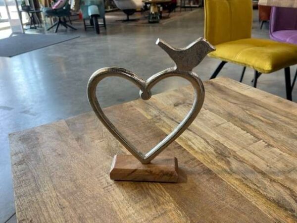 DECORATION COEUR METAL SOCLE BOIS