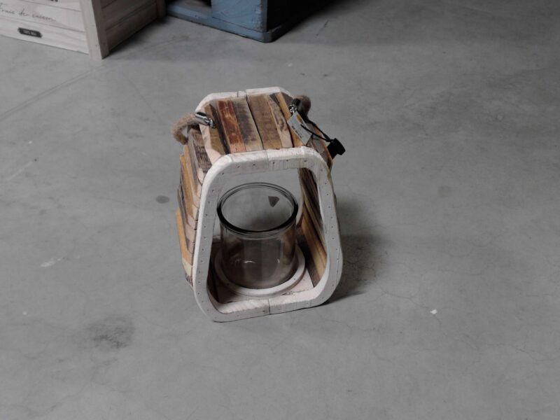 PHOTOPHORE BOIS AVEC VERRE H.24CM