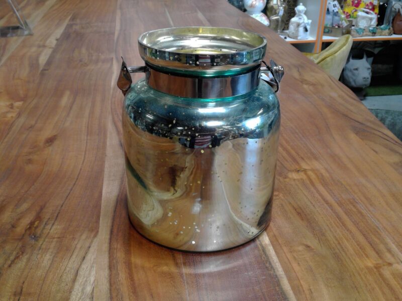 POT ARGENTÉ / VERT D'EAU H.20CM