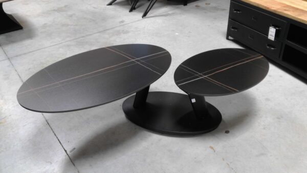TABLE BASSE OVALE 2 PLATEAUX PIVOTANTS CERAMIQUE  - DESTOCKAGE – Image 2