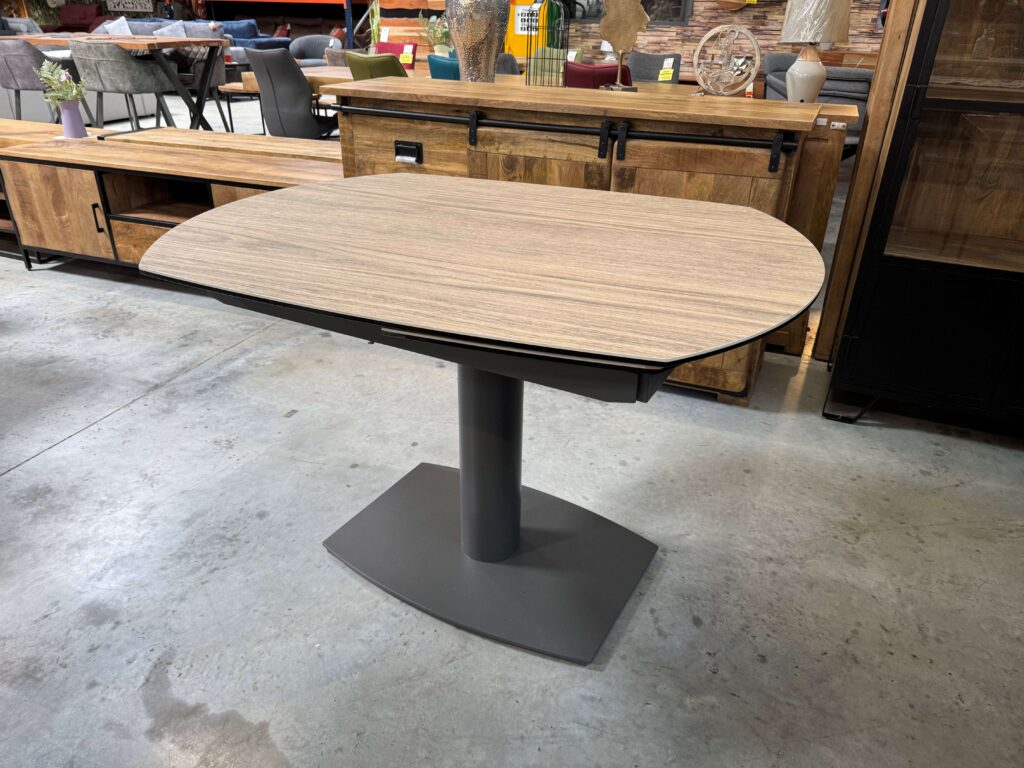 TABLE PIVOT. CERAM. BOIS CLAIR - 2 ALLONGES- DESTOCK EXPO 2ÈME CHOIX