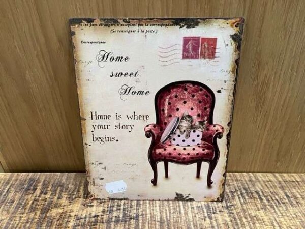 PLAQUE METAL 25X20CM HOME SWEET HOME CHATS ANNEXE MEUBLE & DECO