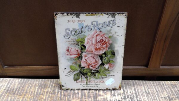 PLAQUE METAL 25X20CM ROSES ANNEXE MEUBLE & DECO