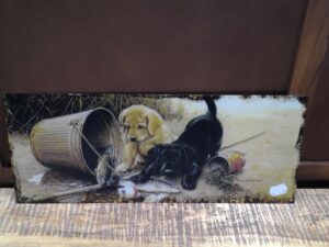 PLAQUE METAL 50X20CM CHIOTS ANNEXE MEUBLE & DECO