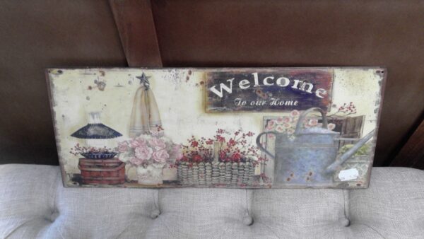 PLAQUE METAL 50X20CM WELCOME TO OUR HOME ANNEXE MEUBLE & DECO