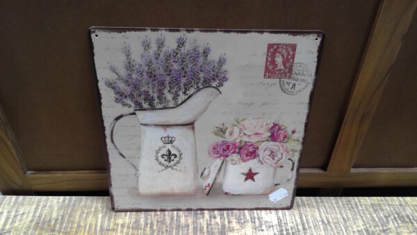 PLAQUE METAL 30X30CM FLEURS VINTAGE ANNEXE MEUBLE & DECO