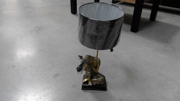 LAMPE A POSER PIED BOUDDHA DORÉ ABAT JOUR NOIR H.50CM