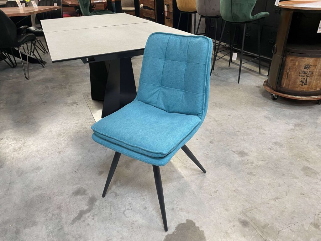 CHAISE KAYA TISSU COLORIS BLEU PIEDS MÉTAL NOIR