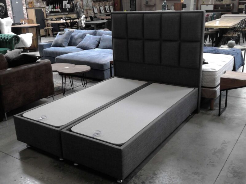 LIT COFFRE ANNECY 160X200CM TISSU COLORIS GRIS MOYEN