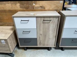 COMMODE ORLANDO 1 PORTE 3 TIROIRS COLORIS CHENE GRIS ANNEXE MEUBLE & DECO