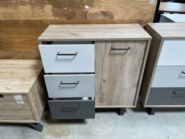 COMMODE ORLANDO 1 PORTE 3 TIROIRS COLORIS CHENE GRIS ANNEXE MEUBLE & DECO