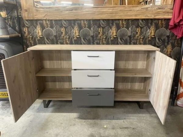 ENFILADE ORLANDO 2 PORTES 3 TIROIRS COLORIS  CHENE GRIS – Image 2