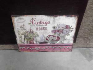 PLAQUE METAL 25X33CM VINTAGE ROSES ANNEXE MEUBLE & DECO