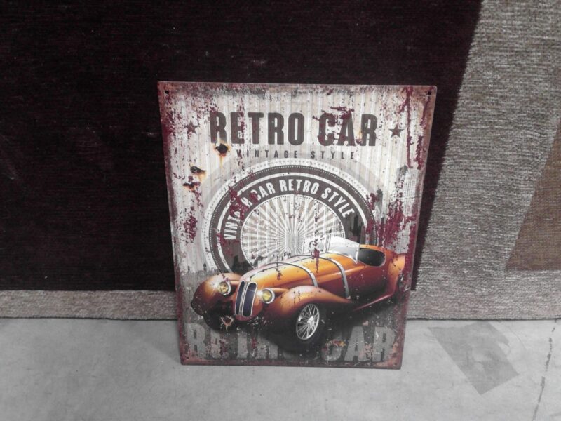 PLAQUE METAL 25X33CM RETRO CAR