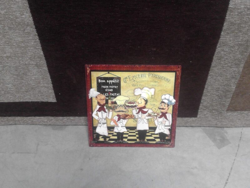 PLAQUE MÉTAL CARRÉE CUISINIERS