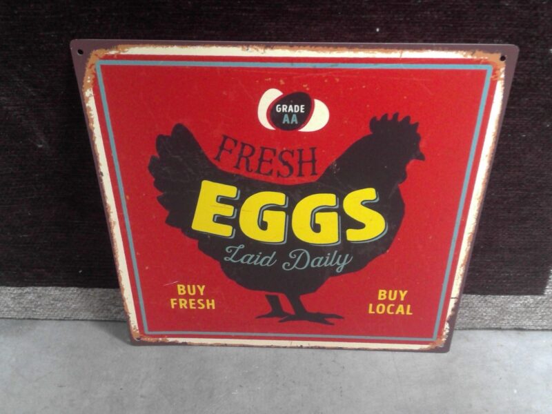 PLAQUE MÉTAL CARRÉE 30X30CM FRESCH EGGS