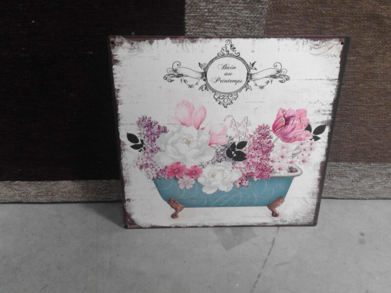PLAQUE MÉTAL CARRÉE 30X30CM BAIN DU PRINTEMPS