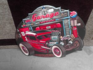 PLAQUE METAL GARAGE VOITURE ROUGE ANNEXE MEUBLE & DECO