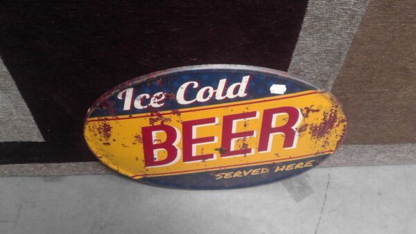 PLAQUE METAL OVALE L.56CM ICE COLD BEER ANNEXE MEUBLE & DECO