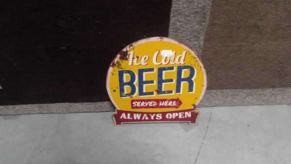 PLAQUE METAL RONDE ICE COLD BEER ANNEXE MEUBLE & DECO