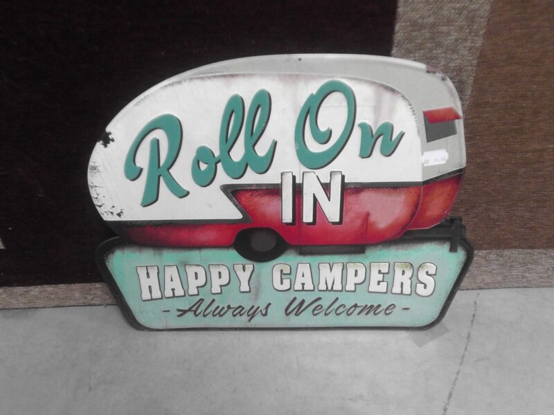PLAQUE METAL ROLL ON IN HAPPY CAMPERS