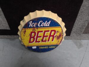 PLAQUE MÉTAL CAPSULE ICE COLD BEER JAUNE ROUGE BLEU ANNEXE MEUBLE & DECO