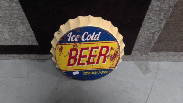 PLAQUE MÉTAL CAPSULE ICE COLD BEER JAUNE ROUGE BLEU ANNEXE MEUBLE & DECO