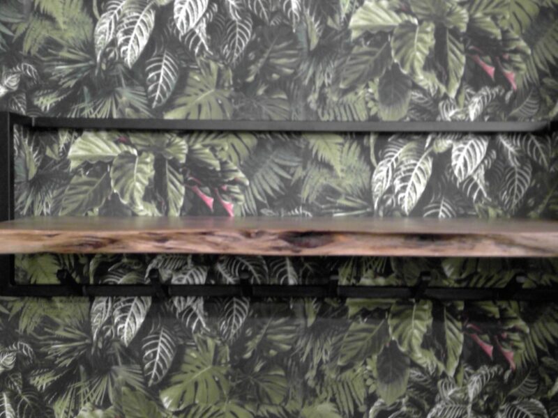 PORTE MANTEAUX - ETAGÈRE ACACIA ET MÉTAL NOIR L.100CM