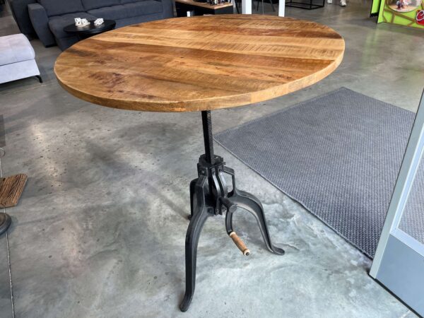 TABLE RONDE REGLABLE EN HAUTEUR MANGUIER ET METAL ANNEXE MEUBLE & DECO