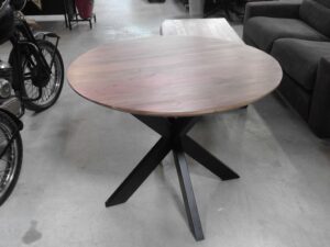 TABLE RONDE DIAM.100CM BOIS PIED MÉTAL NOIR – DESTOCKAGE ANNEXE MEUBLE & DECO