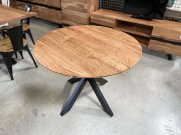 TABLE RONDE DIAM.100CM BOIS PIED MÉTAL NOIR – DESTOCKAGE ANNEXE MEUBLE & DECO