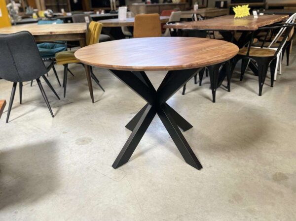 TABLE RONDE DIAM.100CM BOIS PIED MÉTAL NOIR – DESTOCKAGE ANNEXE MEUBLE & DECO