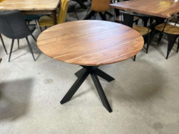 TABLE RONDE DIAM.100CM BOIS PIED MÉTAL NOIR – DESTOCKAGE ANNEXE MEUBLE & DECO