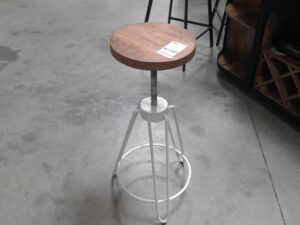 TABOURET À VIS REGL. EN HAUTEUR METAL BLANC ET BOIS ANNEXE MEUBLE & DECO