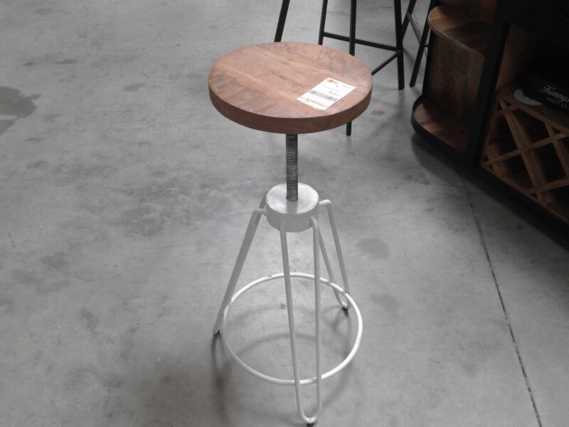 TABOURET À VIS REGL. EN HAUTEUR METAL BLANC ET BOIS
