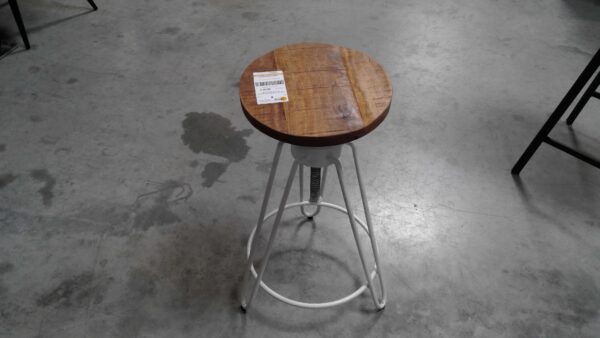 TABOURET À VIS REGL. EN HAUTEUR METAL BLANC ET BOIS ANNEXE MEUBLE & DECO