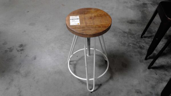 TABOURET À VIS REGL. EN HAUTEUR METAL BLANC ET BOIS ANNEXE MEUBLE & DECO