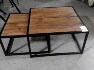 LOT DE 2 TABLES GIGOGNES CARRÉES BOIS ET METAL ANNEXE MEUBLE & DECO