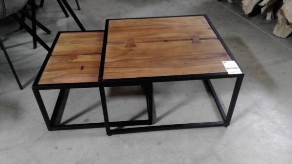 LOT DE 2 TABLES GIGOGNES CARRÉES BOIS ET METAL ANNEXE MEUBLE & DECO